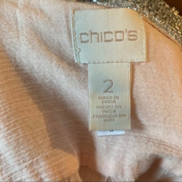 Chico’s Button Down Blouse Light Pink Beaded - Picture 9 of 9